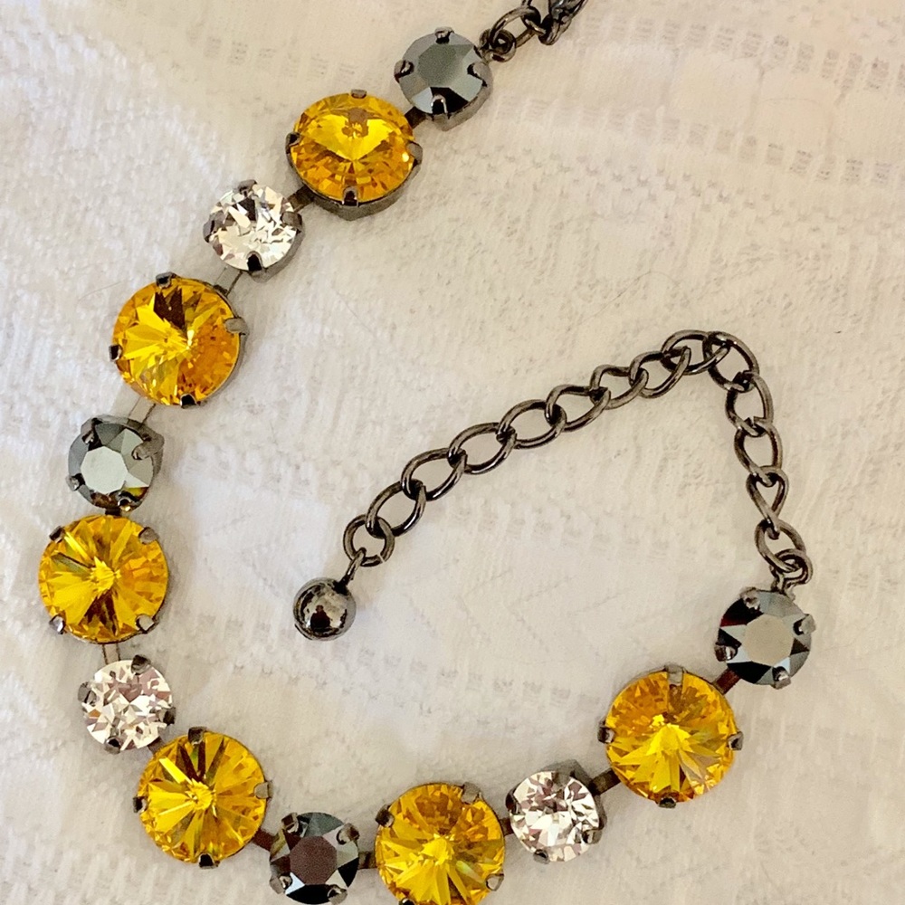 Sunflower, Jet Hematite & Crystal Bracelet